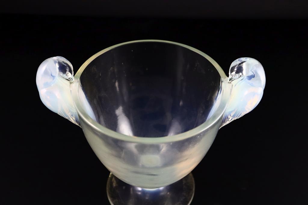 René Lalique. A pre-war opalescent glass Ornis pattern vase, no.976, designed in 1926, 19cm high